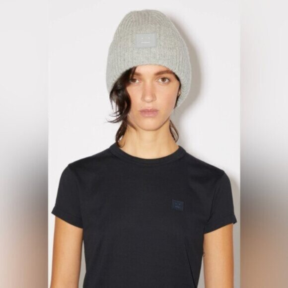 Acne Studios Pansy ribbed-knit wool beanie Light Grey Melange OS - Picture 2 of 7